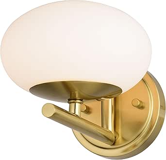 VAXCEL Sloane 1 Light LED Gold Satin Brass Mid-Century Modern Wall Sconce Fixture with White Glass Globe