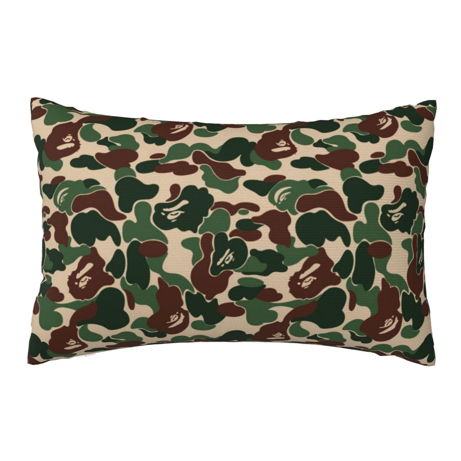 Aniaml Camouflage Green Printed Pillow Case 76x50 Cm- Soft Plush Rectangular Cushion Cover Modern Pillowcase