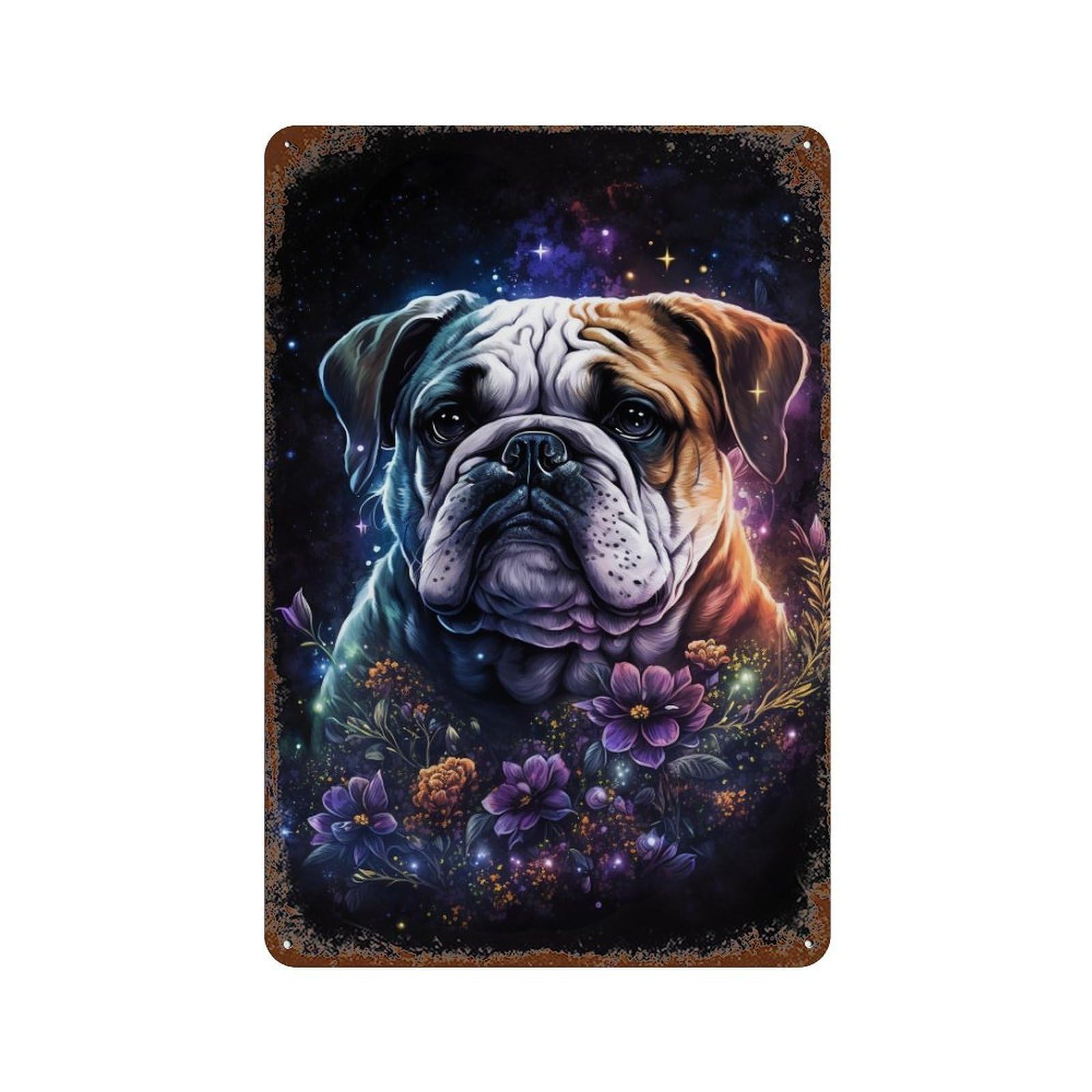 Magical Bulldog Garden Art Print Rustic Tin Plaque 11.8"x7.9", Classic Wall Plaque for Garage, Pub Or Kitchen