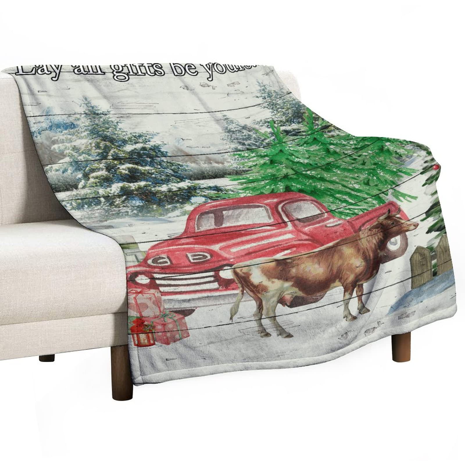 Couverture chaude plaid hiver enneigé camion arbres de Noël