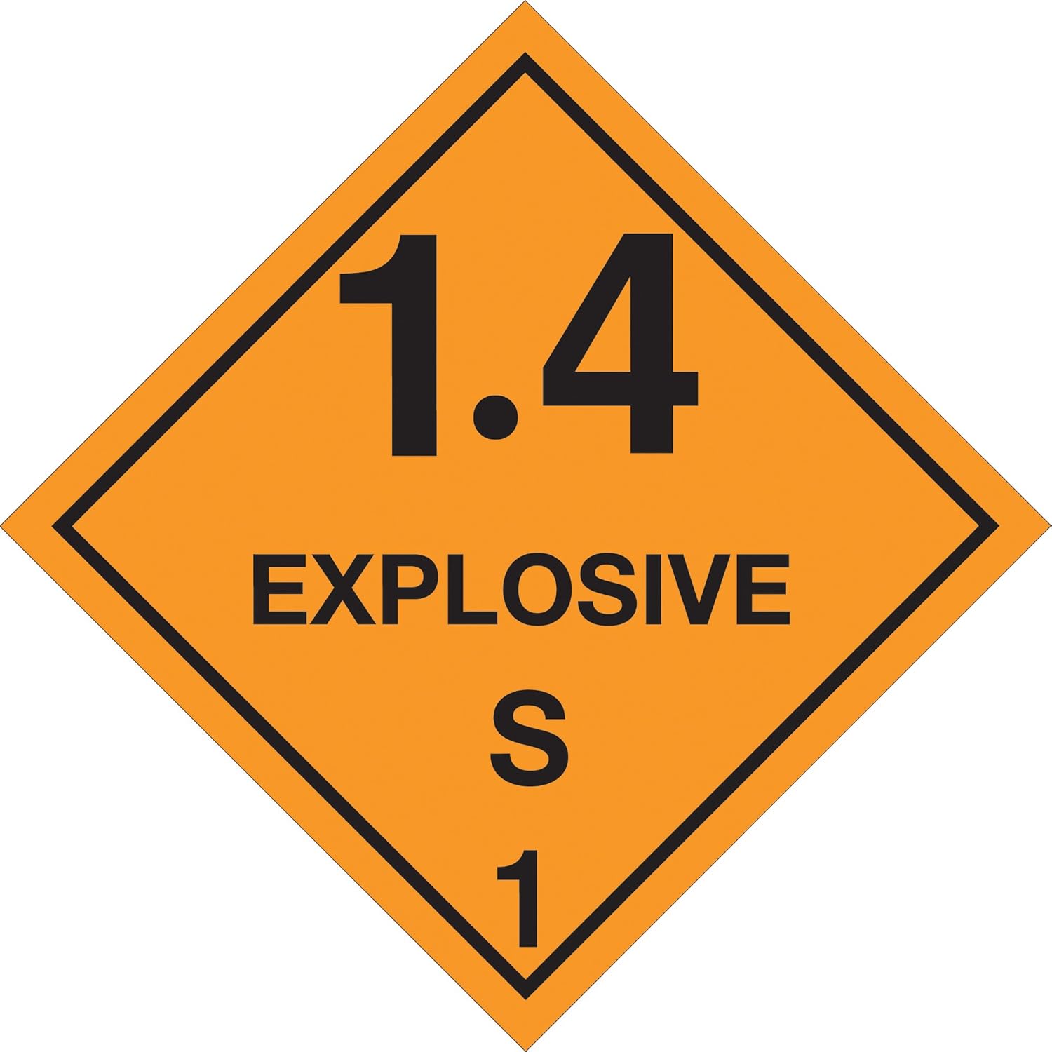 '1.4 - Explosive - S 1' Labels/Stickers, 4' x 4', Orange/Black, 500 Labels Per Roll (1 Roll)