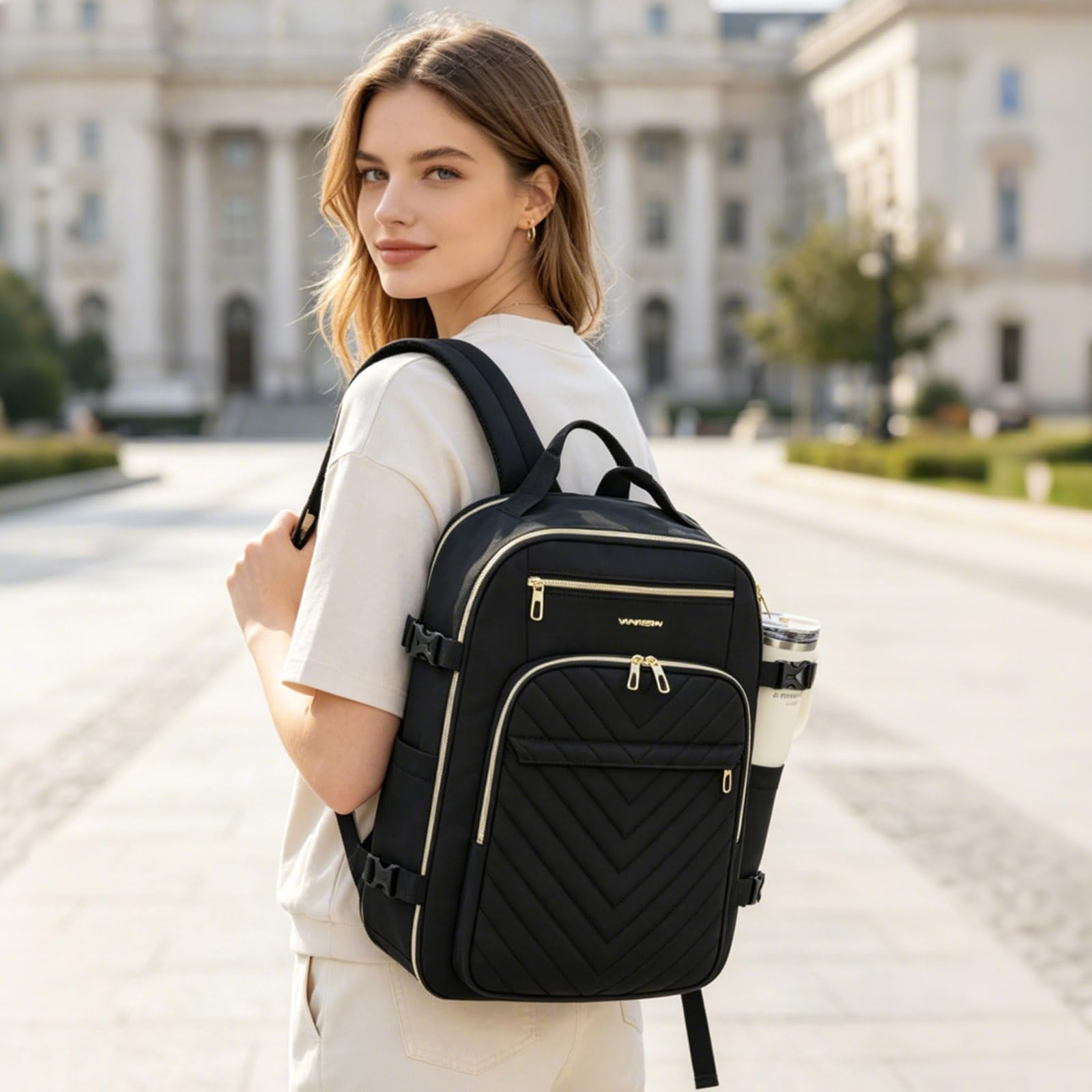 VANKEAN Plecak na laptopa 50 l dla kobiet modna torba do pracy na komputer, wodoodporny plecak o dużej pojemności, plecak na uczelnię, podróż służbowa, czarny