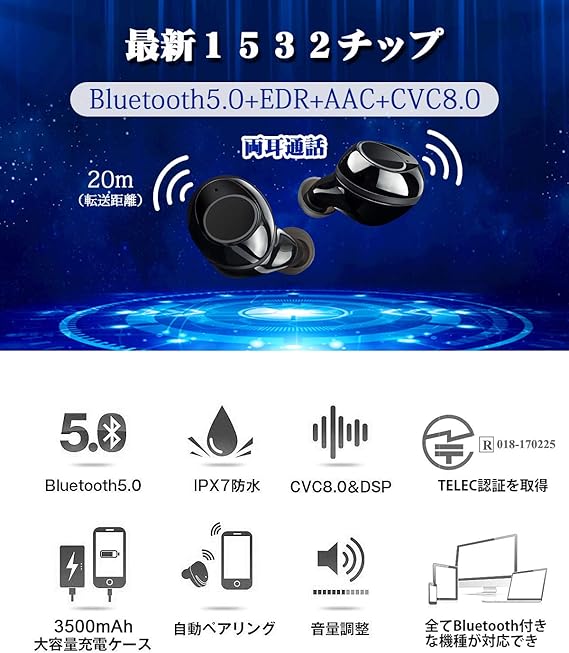 Amazon Co Jp Bluetooth イヤホン Newmsnr Hi Fi 高音質 Tws ワイヤレス イヤホン Ipx7 完全防水 3500mahワイヤレス イヤホン Bluetooth 5 0 Edr搭載 3dステレオサウンド 自動ペアリング ブルートゥース イヤホン 片耳 両耳とも対応 超大容量充電ケース付き Cvc8 0