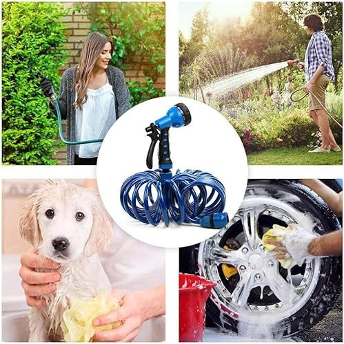 Miniatura 8 de Manguera de jardín EVA Recoil de 25 pies, incluye boquilla de pulverización de 7 patrones, manguera de agua rizada retráctil