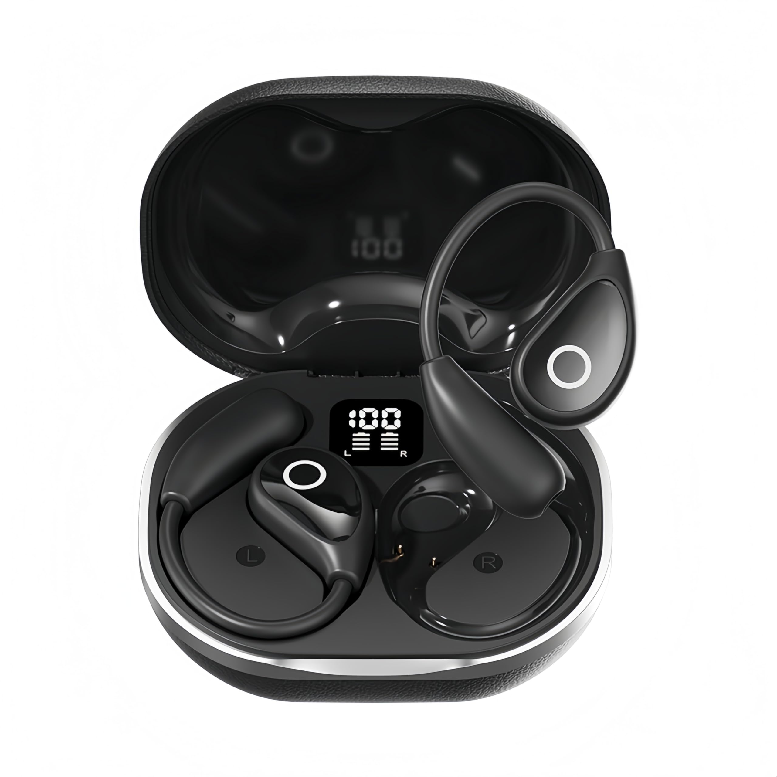 otinsile Open Ear Earbuds Bluetooth 5.4 Wireless Headphones, 36H Playtime with LED Display, 14.2mm Drivers, IPX5 Waterproof, Lightweight 7g Ear Hook for Running & Workouts(Black)