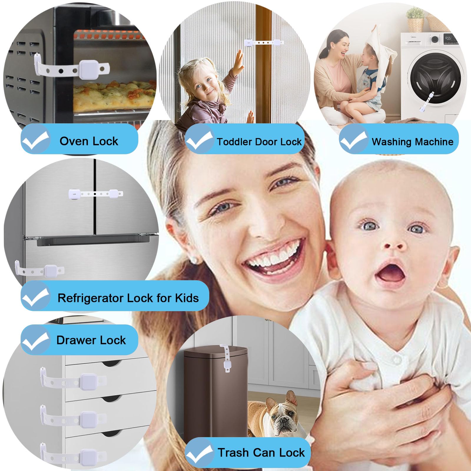 Fursafe&Q Schrankschlösser, Babysicherung, Sicherheitsschlösser für Babyschubladen, selbstklebende Kindersicherungsriemen, verstellbare Türriegel für Kühlschrank, WC, Ofen, kein Bohren, Möbel