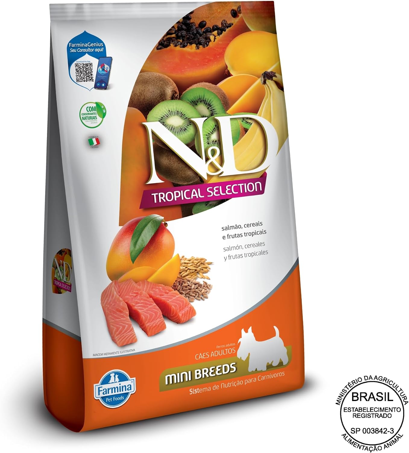 N&D Tropical para Cães Adultos de Raças Mini e Pequenas Sabor Salmão, Cereais e Frutas Tropicais 2,5Kg