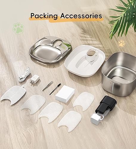 Miniatura 10 de Fuente de agua para gatos de acero inoxidable, fuente inalámbrica para gatos de 4.1 L, dispensador de agua para mascotas inalámbrico para gatos y
