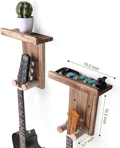 Miniatura 35 de Keebofly Soporte de pared para guitarra, paquete de 3, colgador de guitarra de madera rústica con soporte para púas para acústico, eléctrico, bajo