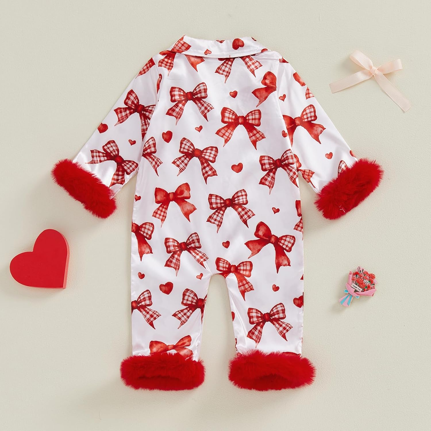 Multitrust Newborn Baby Girl Striped Silk Pajamas Button Down Feather Trim Long Sleeve Satin Infant Pjs One Piece Jumpsuit - Image 4