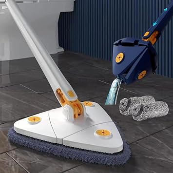 360 Triangular Spin Mop, 360 Rotatable Adjustable Cleaning Mop with 2 Mops (White)