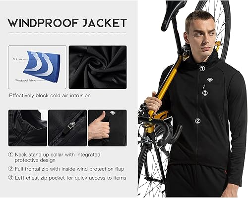Miniatura 4 de Santic Men's Cycling Jacket Winter Thermal Fleece Windproof Breathable Reflective Softshell Windbreaker Running Jackets