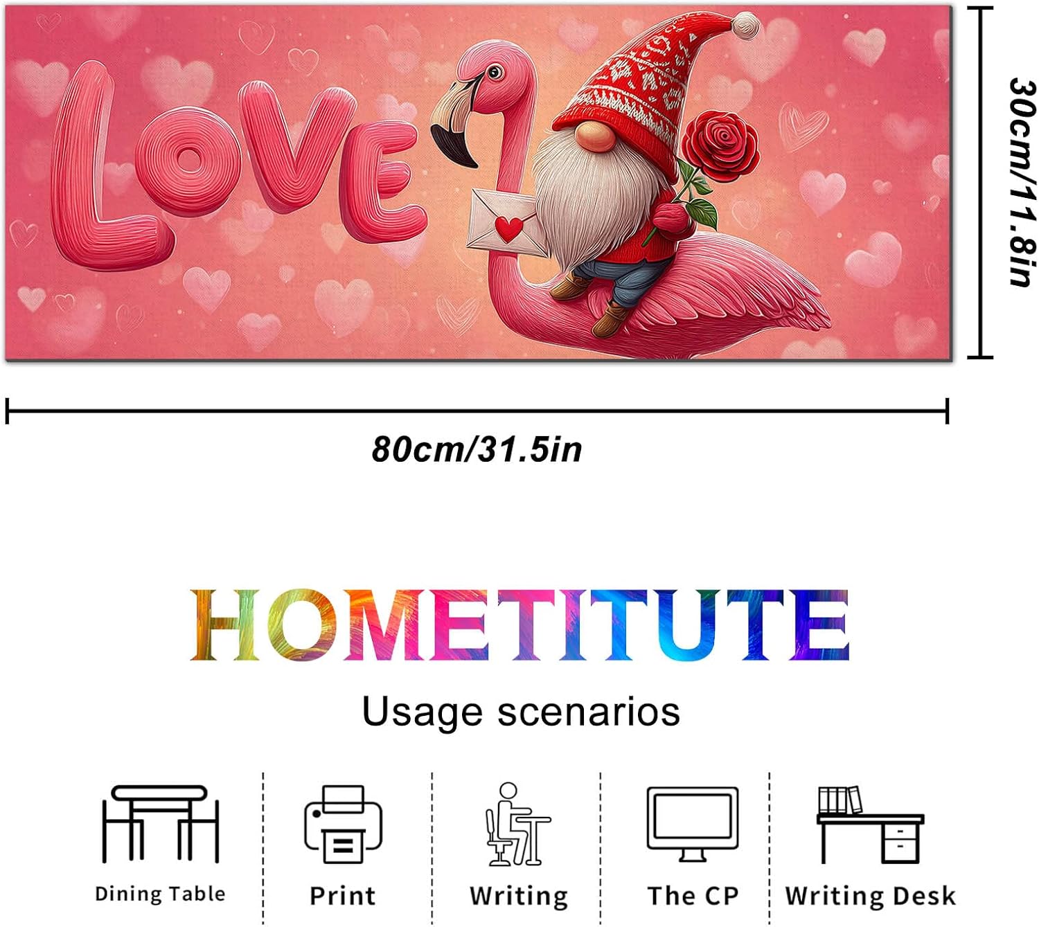 HOMETITUTE Pink Love Gnome Art Large Mouse Pad Gaming Mousepad 31.5x11.8 Inch Non-Slip Keyboard Desktop Protector Mat Diatomite XL Mouse Pad for Home and Office Desk Accessories image 5