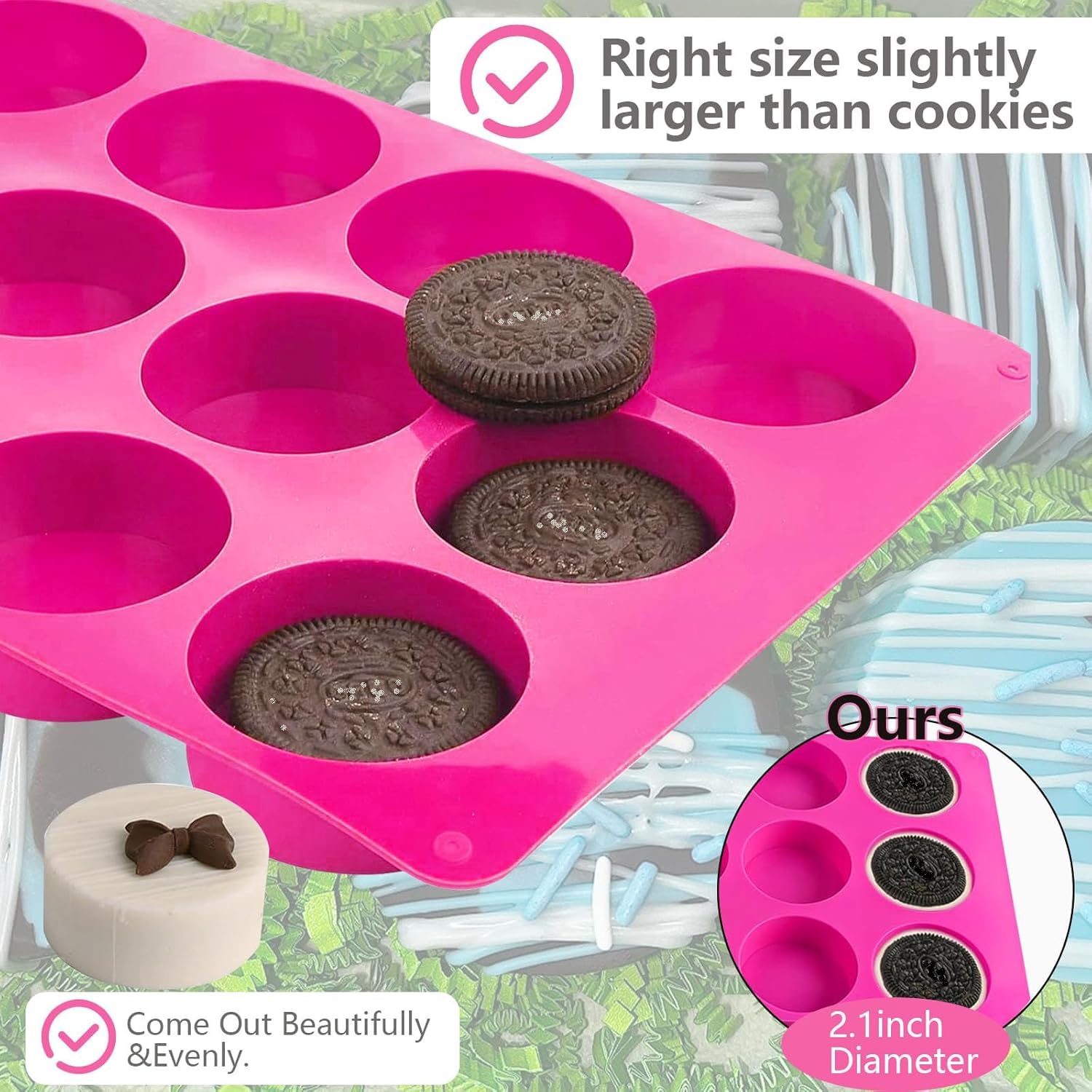 Moldes redondos para galletas de chocolate, molde de silicona de chocolate Oreo de 12 cavidades, moldes de silicona de chocolate para Oreo cubierto, galletas, caramelo, gelatina, mini