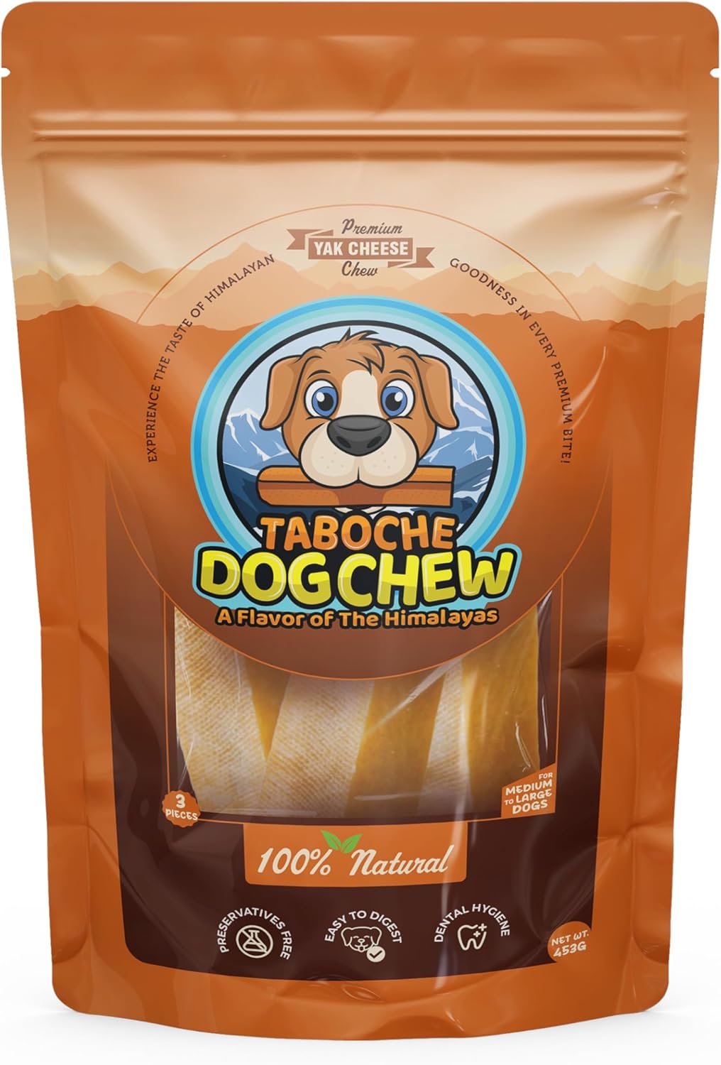 Taboche Dog Chew- Yak Cheese - All Natural & Organic- Long Lasting- A Flavor of The Himalayas- Extra Large - 1Lbs (453g)