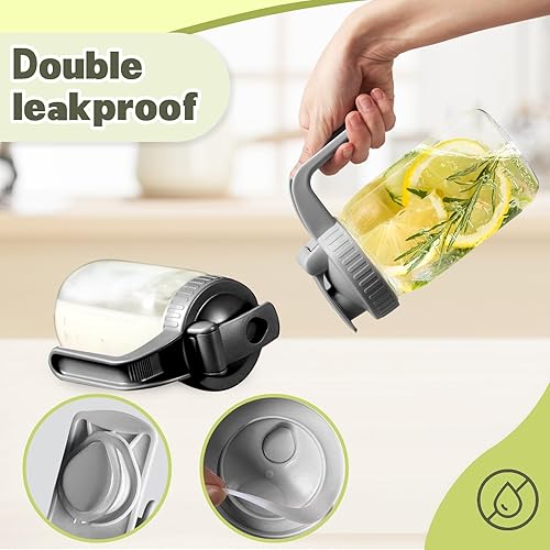 Miniatura 4 de Paquete de 2 tapas para tarros Mason de boca ancha en forma de V con asa, tapa de boquilla con tapa abatible extendida, fácil de abrir, herméticas a