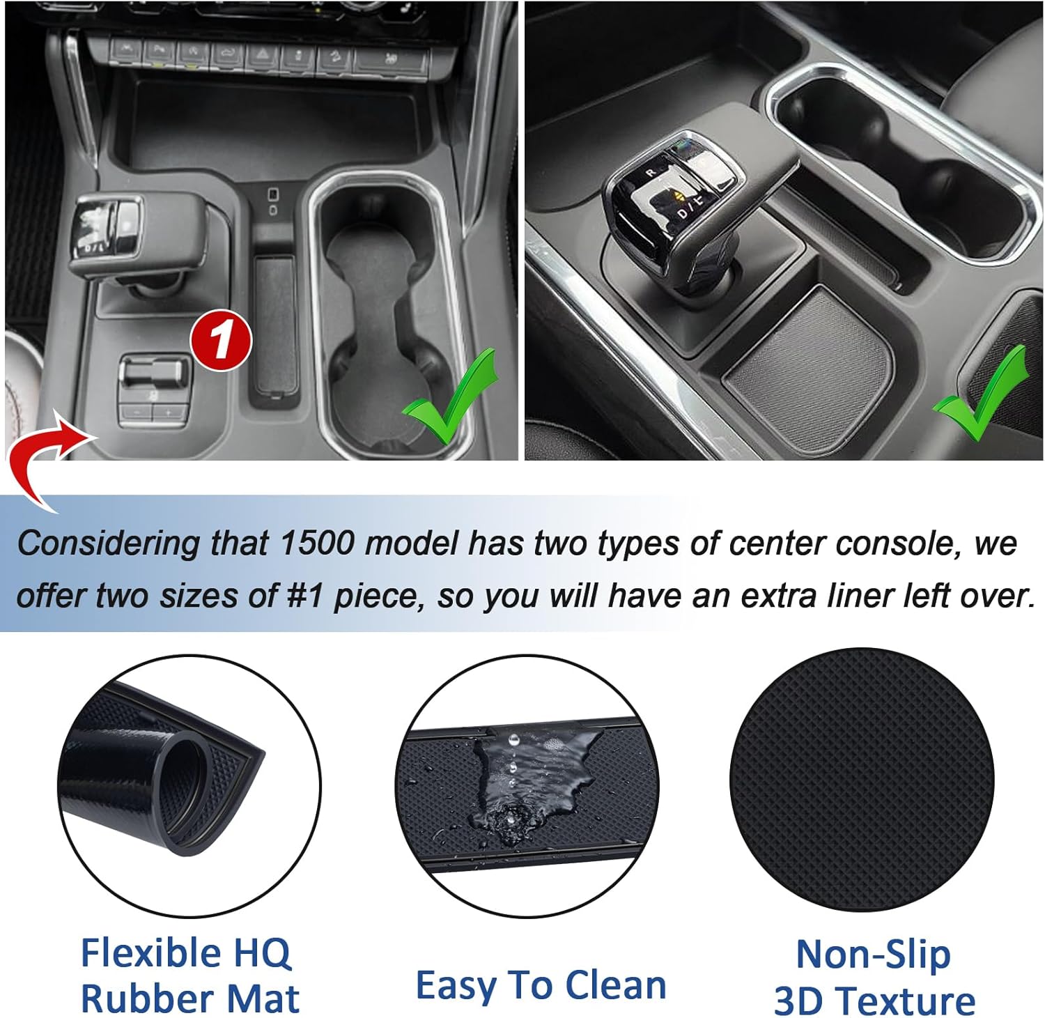 TOPINSTALL Black 7PCS Console Liners Compatible with 2023-2026 Chevy Silverado/GMC Sierra 1500 & 2022 Refreshed 1500 Models, Premium Rubber Non-Slip Cup Holder Mats（Full Console w/Bucket Seats ONLY）