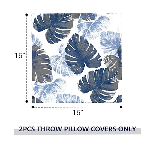 Miniatura 2 de TWLEAR Juego de 2 fundas decorativas para cojín de exteriores, 16 x 16 pulgadas, fundas decorativas modernas para patio, jardín, sofá, granja, azul
