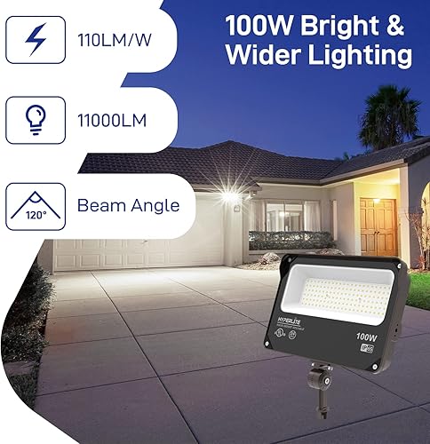 Miniatura 2 de HYPERLITE Luz de Inundación LED 100W 11000LM, 5000K Luces de Inundación al Aire Libre con Montura de Nudillo, Luces de Inundación Impermeables IP65