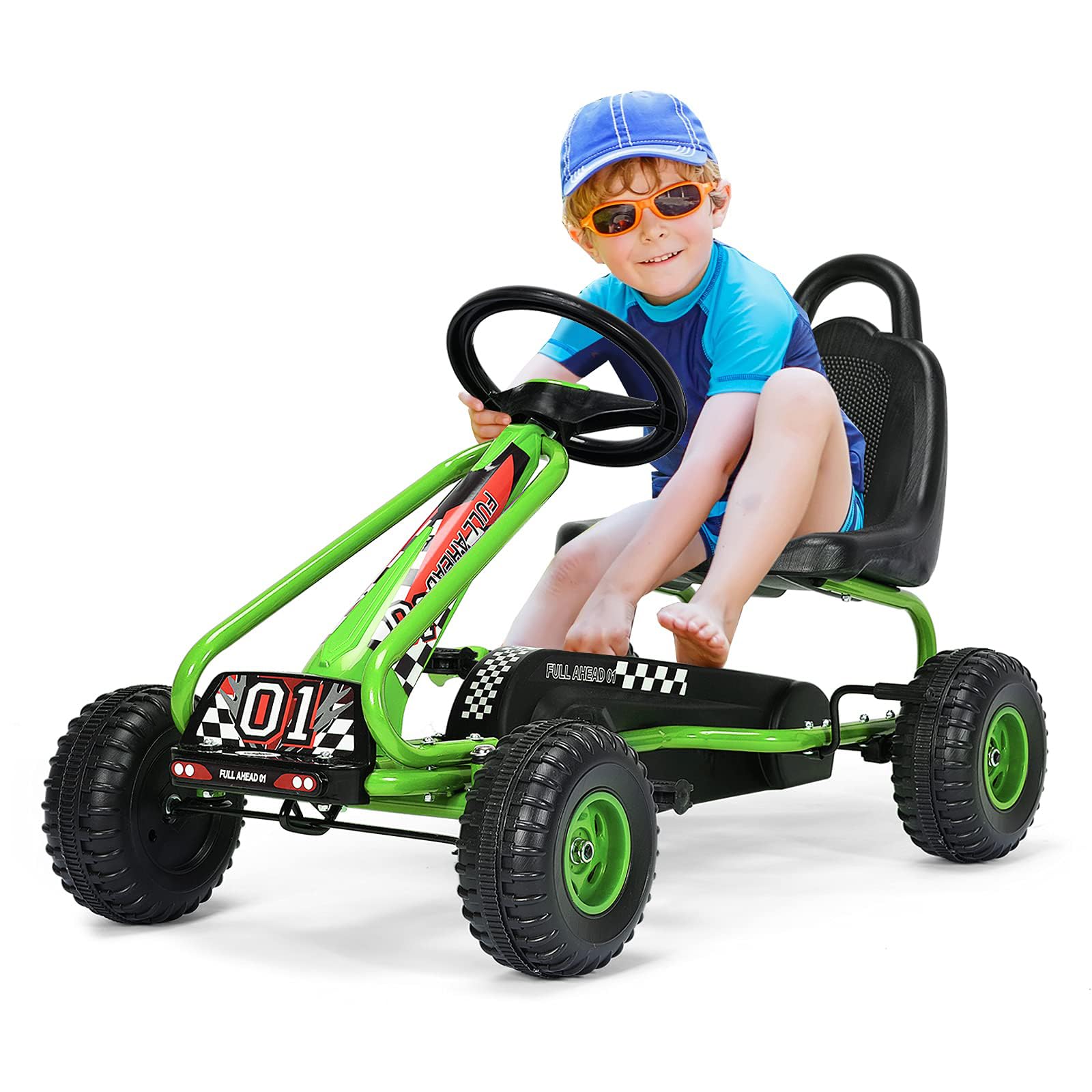 DREAMADE Gokart mit Handbremse & verstellbarem Sitz, Tretauto Tretfahrzeug mit geschlossenem Kettenkasten & Vor- und Rückwärtsgang, Pedal Go Cart für Kinder 3-6 Jahren, bis 30 kg belastbar (Grün)