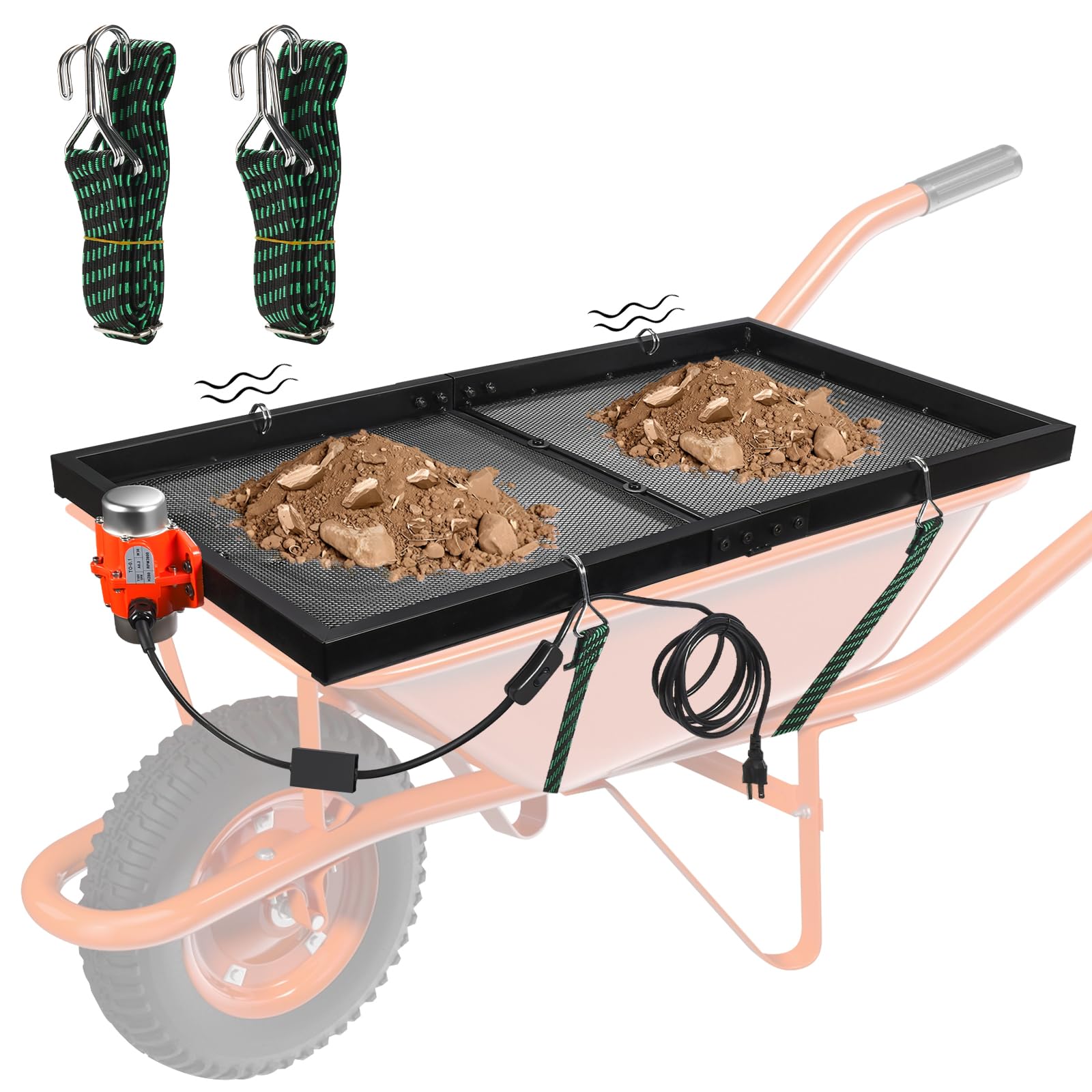 Soil Sifter with 30W Motor, Metal Sifter for Rocks with Switch & Noise-Reducing Rubber Pads, Automatic 39" x 19.5" Large Compost Screen Sieve for Sand-Idea for Most Wheelbarrow Carts (Not Included)