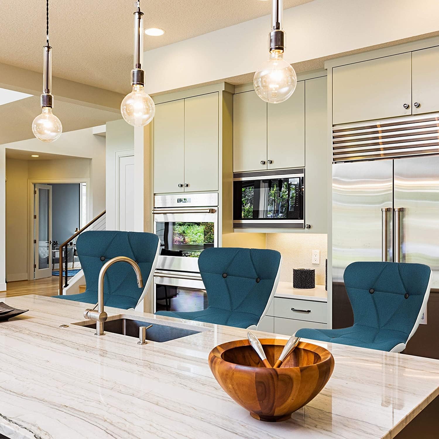 Halter Barstool, Adjustable Height Stool Chairs, Counter Height Swivel Bar Stools for Kitchen Island, Bar Chair, Counter Stool, Blue