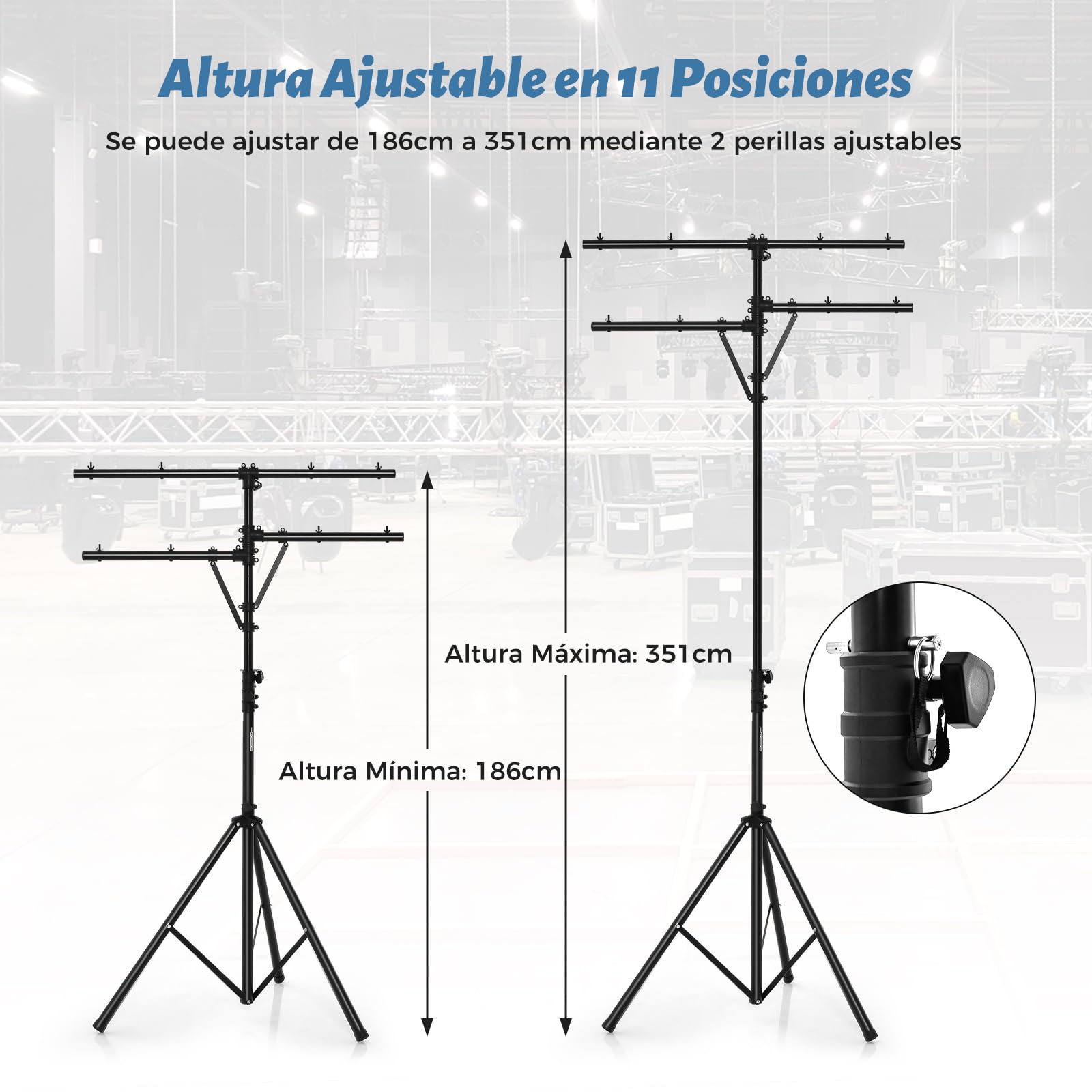 COSTWAY Soporte de Luz Móvil, Soporte de Luces LED con Múltiples Brazos, Trípode de luz Carga 40 kg, Ajuste de Altura, Trípode Portátil para Luces en Forma de T para Obras de Teatro, Fiestas