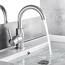 Auralum Rubinetto Bagno Lavabo Girevole a 360°, Miscelatore Monocomando Alto, Regolazione a Caldo e Freddo, Aeratore Rimovibile, Classico Ottone Cromato, 60CM Tubo