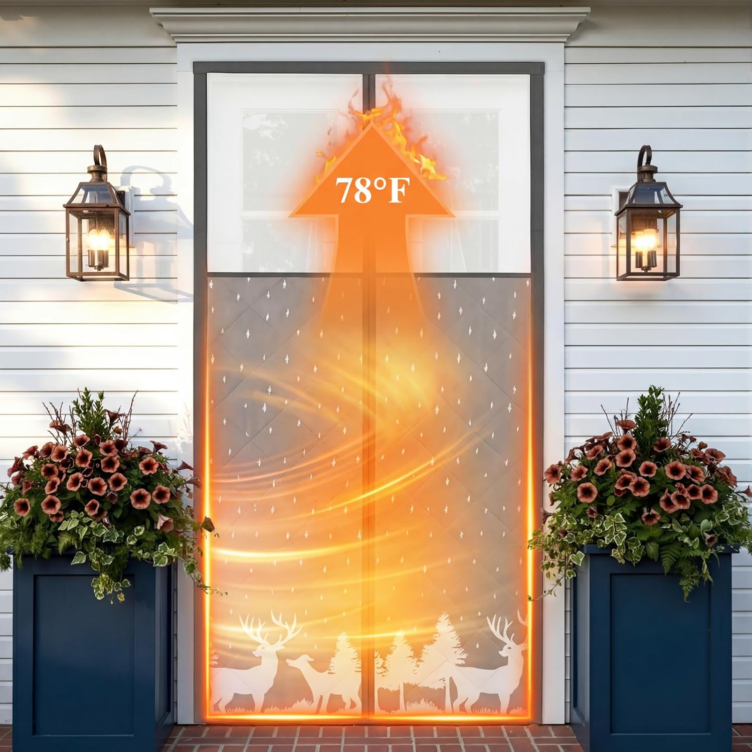 Magnetic Thermal Door Curtains for Winter Insulated with Window, Oxford Blackout Winter Forest Door Cover for 72 * 80 Inch Doors, Energy Saving Draft Blocking Wind and Snow