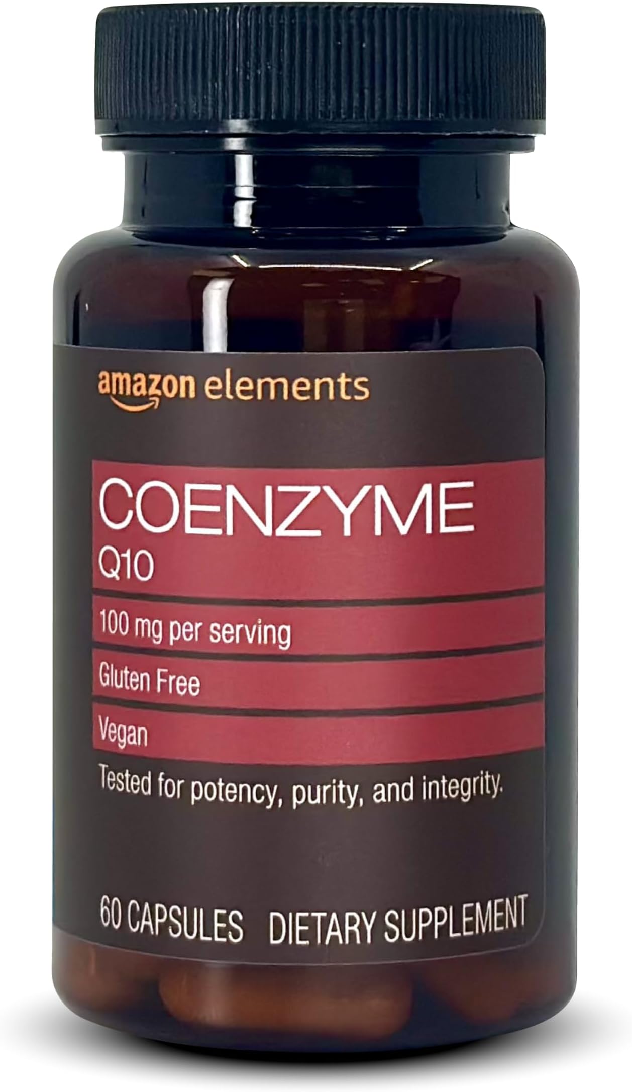 Amazon Elements - CoQ10 100 mg, Vegan, Normal Energy Production, Supports Cardiovascular Health - 2 Month Supply (60 Capsules)
