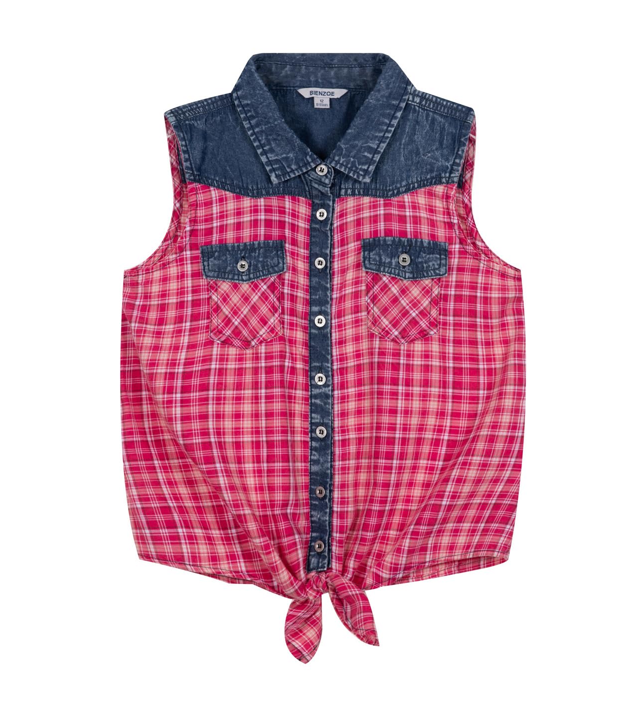 Bienzoe Girls Crop Tank Tops: Cowgirl Plaid Sleeveless Button Down Western Casual Blouse