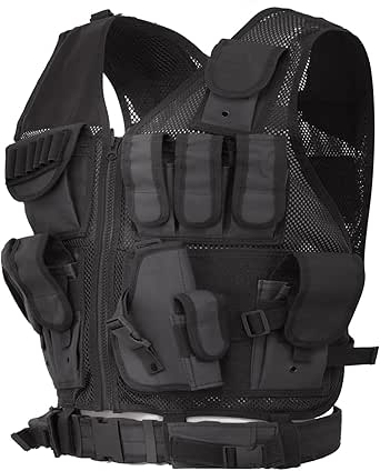 Lixada Tactisch vest, voor heren, outdoorvest, met zakken, voor jagen