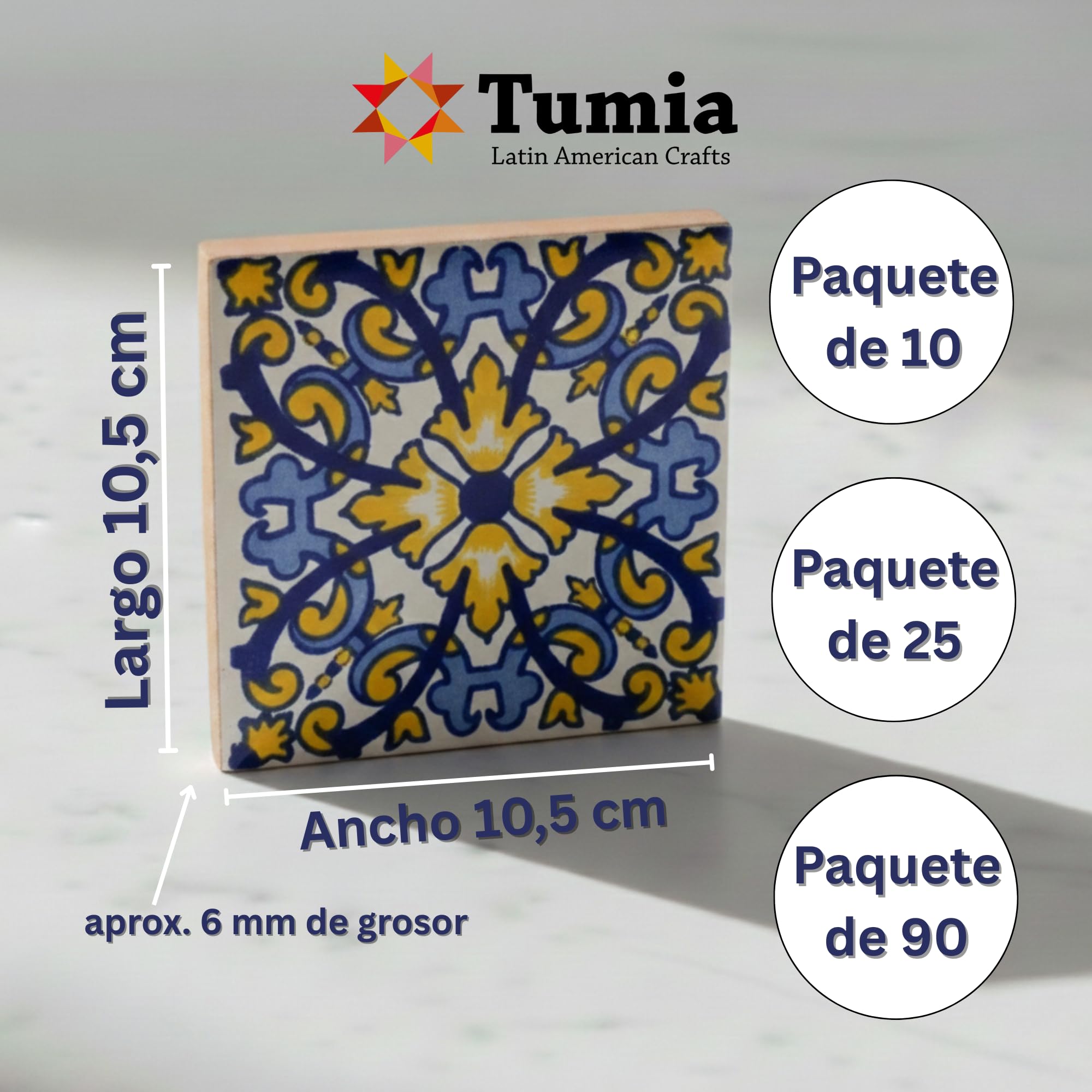 Tumia LAC Azulejos Mexicanos Artesanales de Talavera de 10.5cm