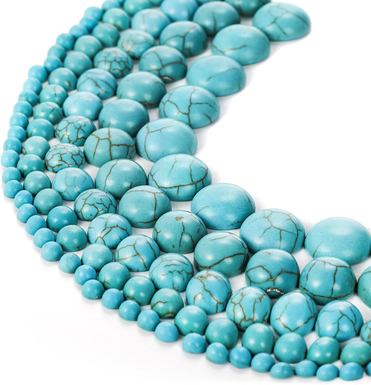 Set of 250 pcs Blue Turquoise Beads, 5 Size Round Cabochons Stones, Flat Back Beads for Jewelry Making, DIY, 4/6/8/10/12mm - Image 3