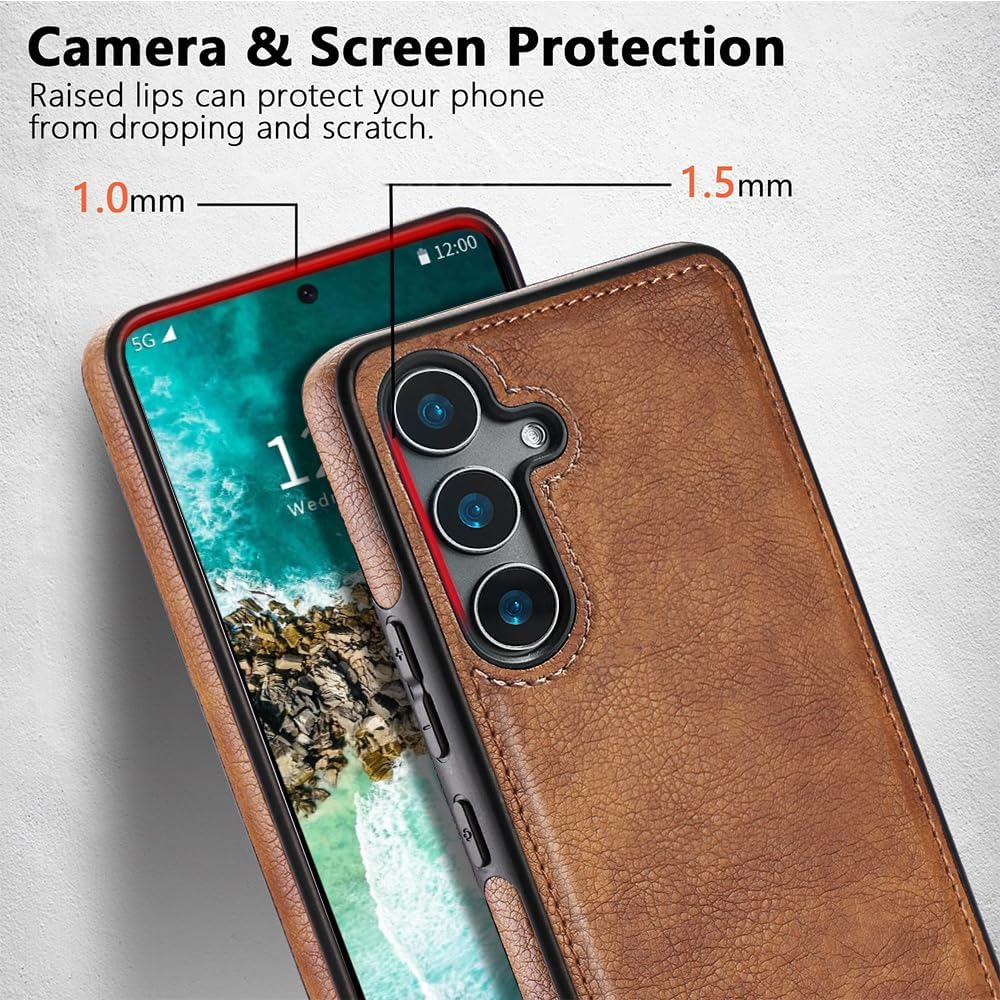 Leather Case with Stand for Samsung Galaxy S25 Plus Case, Protective Soft Grip Luxury Cover for Men, Protective Slim Kickstand Shockproof Phone Cases Compatible with S25 Plus 6.7", Brown - Image 4