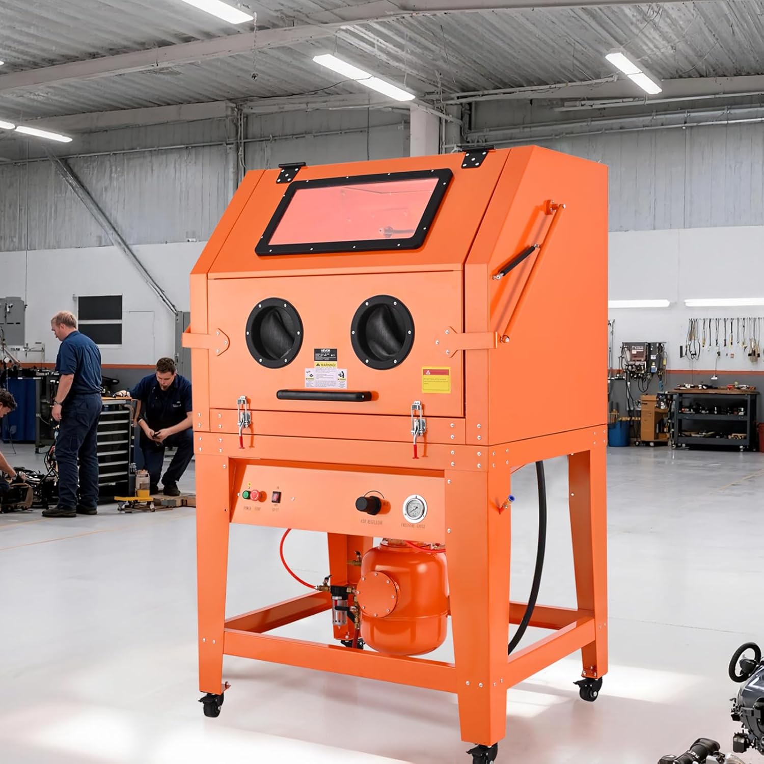 VEVOR Heavy Duty Sandblasting Cabinet Kit with Pressurized Tank, Industrial-Grade Steel Sand Blasting Cabinet - with Dust Collector and Casters for Oversized Parts Surface Finishing, Rust Removal
