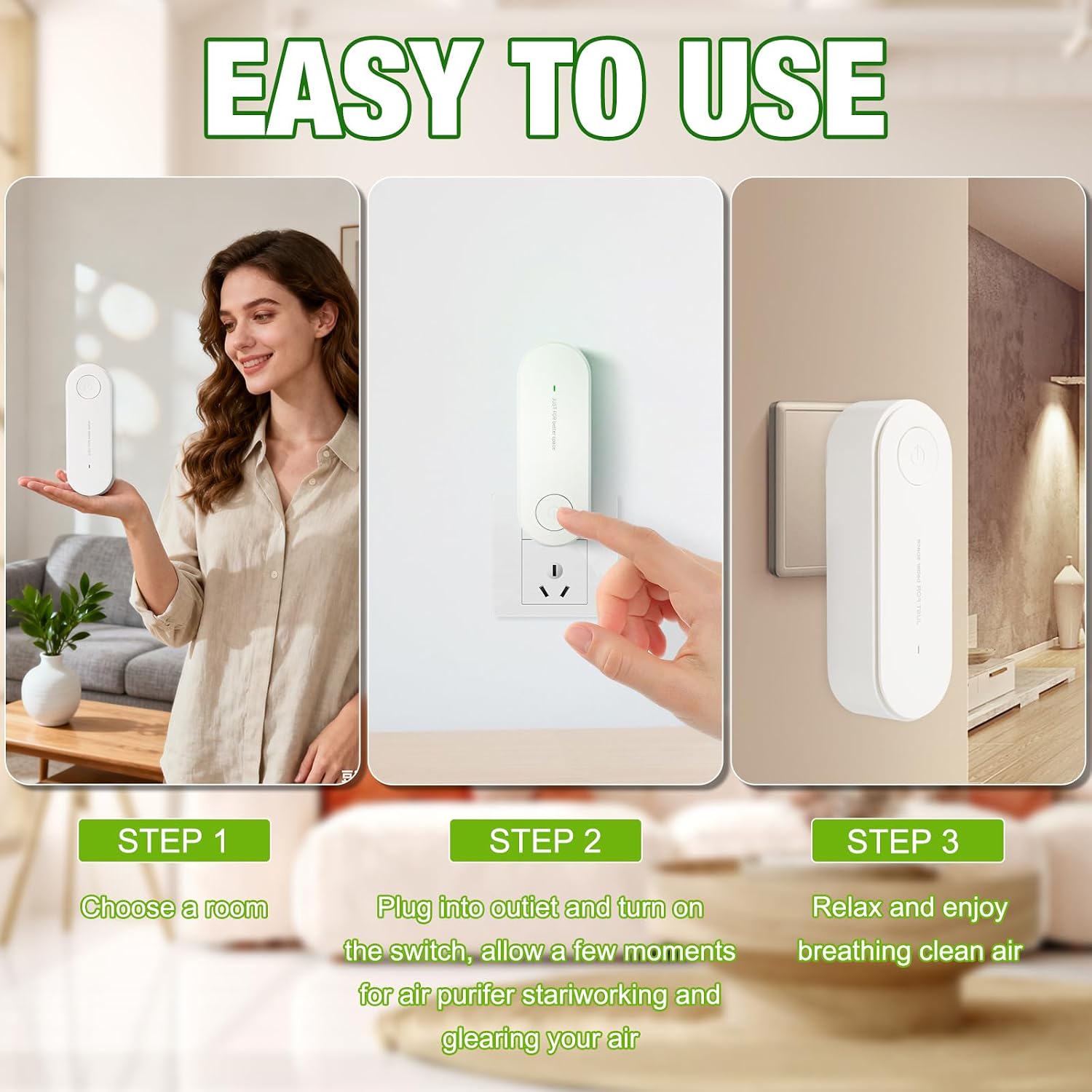 2Pcs Air Purifier Plug In No Filter Replacement, Plug-in Negative Ion Air Purifier, Portable Negative Ion Generator for Bedrooms, Toilets, Closets, Pet Room(White)