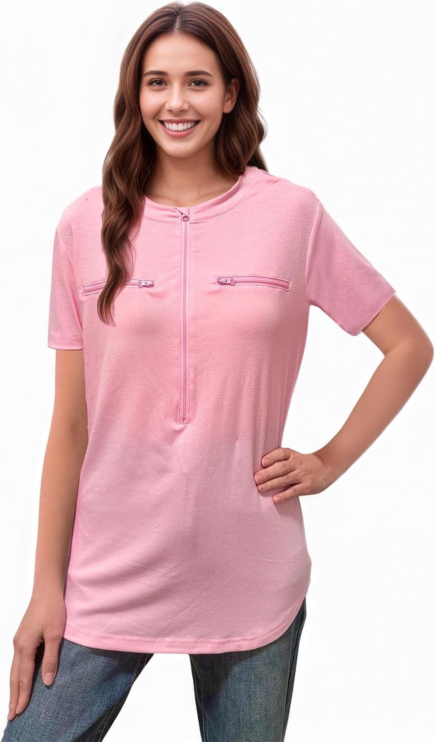 Chemo Port Shirts for Women 2 Side Snaps Short Sleeve Port Access Shirt Soft Dialysis Breast Cancer Recovery Clothing - Image 2