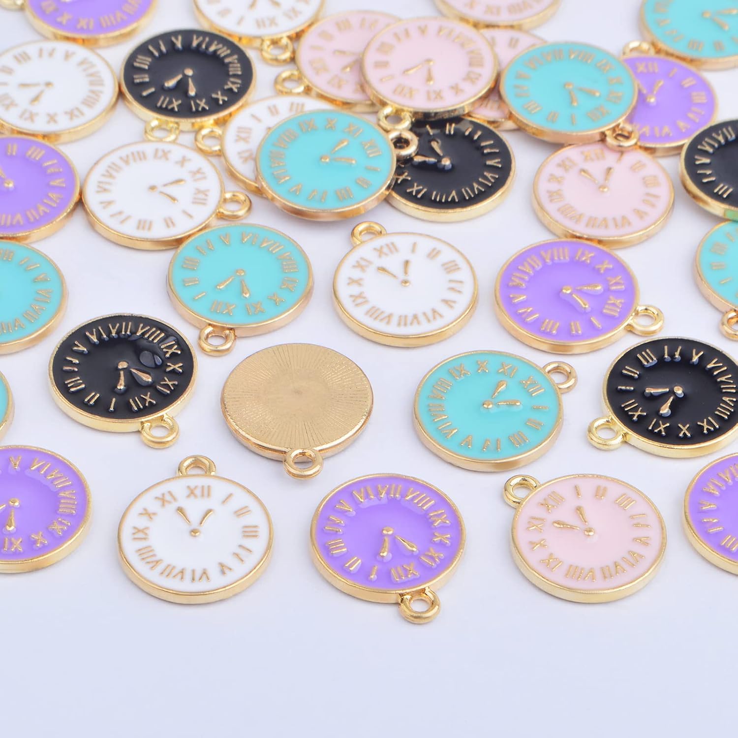 50pcs Alloy Enamel Alarm Clock Charms Cartoon Student Watch Clocks Pendant Charms Craft Supplies for DIY Bracelet Necklace Jewelry Making New Year Gift, 5 Colors image 4