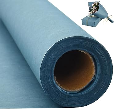 BEISHIDA Grey Blue Gift Wrapping Paper Roll, 15in X 32ft Kraft Bulletin Board Paper Gift Wrap for Christmas Mothers Day Valentines Day Graduation, Flower Wrap