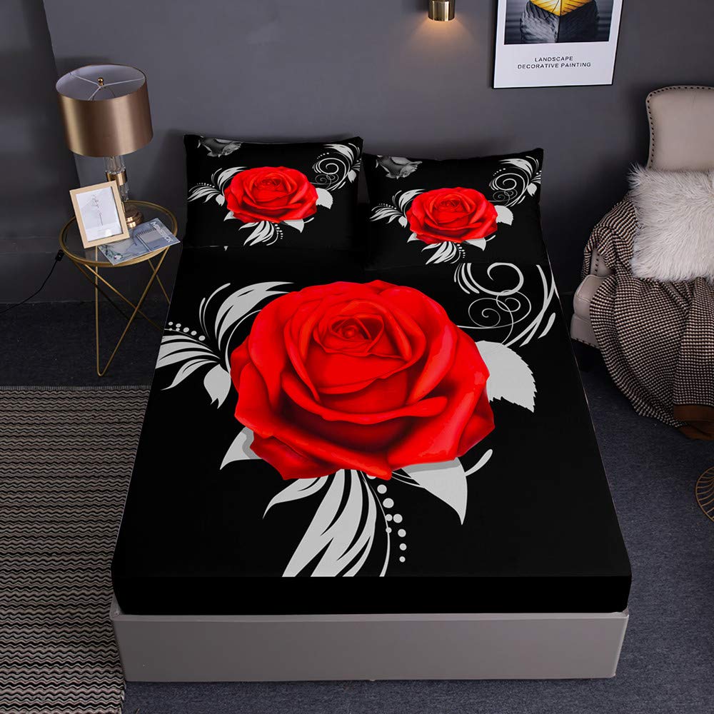 Drap housse avec taies d'oreillers microfibre rose rouge 200x200x30 cm