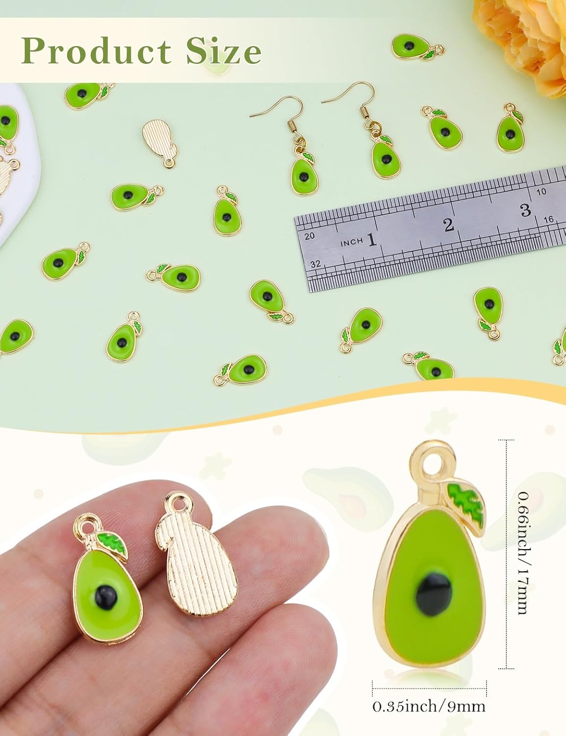 JIALEEY 100 PCS Avocado Charms, Gold Plated Enamel Charms Colored Pendants Hawaii Style Accessories for Necklace Bracelet Jewelry Making DIY Crafting - Image 2