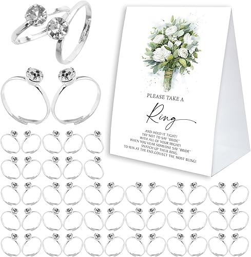 Miniatura 16 de RG07 - Juego de anillos de despedida de soltera con 50 anillos falsos, decoración de despedida de soltera