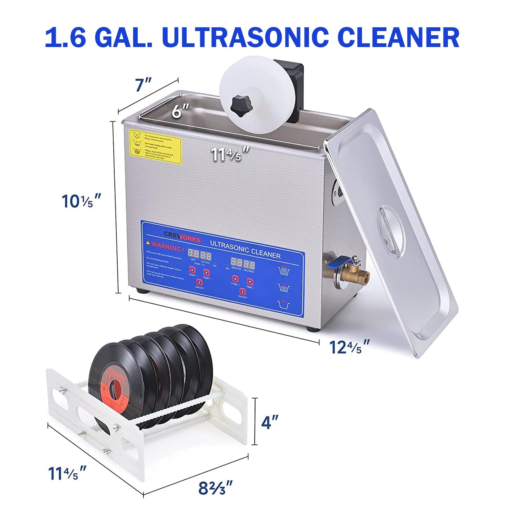 Limpiador ultrasónico de 180 W para Discos de Vinilo, máquina de Limpieza ultrasónica de 6 L, Limpiador sónico con Temporizador de 0 a 30 Minutos, baño ultrasónico para dentaduras postizas y