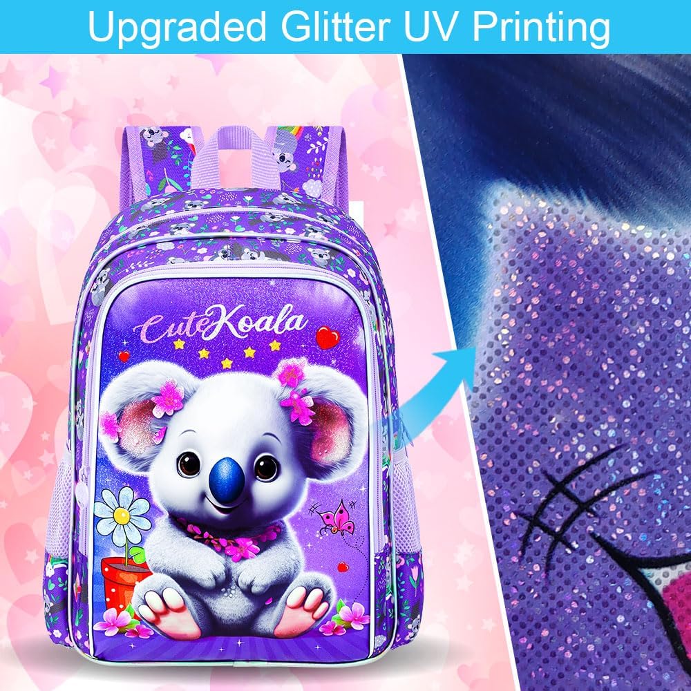 CCJPX 3PCS Backpack for Girls, 16" Koala Preschool Bookbag with Lunch Box,Kids Water Resistant School Backpacks for Elementary Kindergarten - Image 6