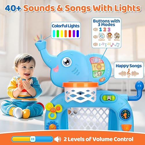 Miniatura 2 de KIZZYEA Juguetes para niños y niñas de 1, 2 y 3 años, aro de baloncesto y portería de fútbol, juguete Montessori, juguetes deportivos musicales