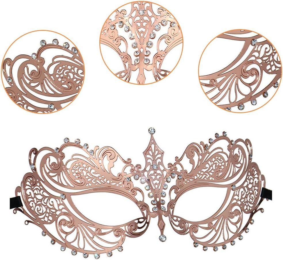 Thmyo Women's Laser Cut Metal Venetian Halloween Mardi Gras Party Mask(Rose gold) - Image 5