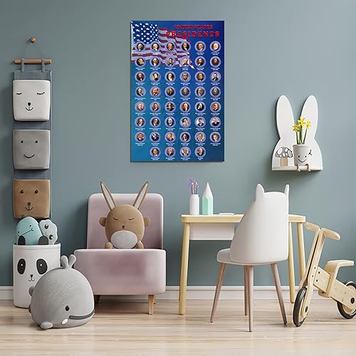 Miniatura 4 de HLLNWB Póster de retrato de los presidentes de Estados Unidos, decoración de pared para el aula escolar, póster de bandera de historia de