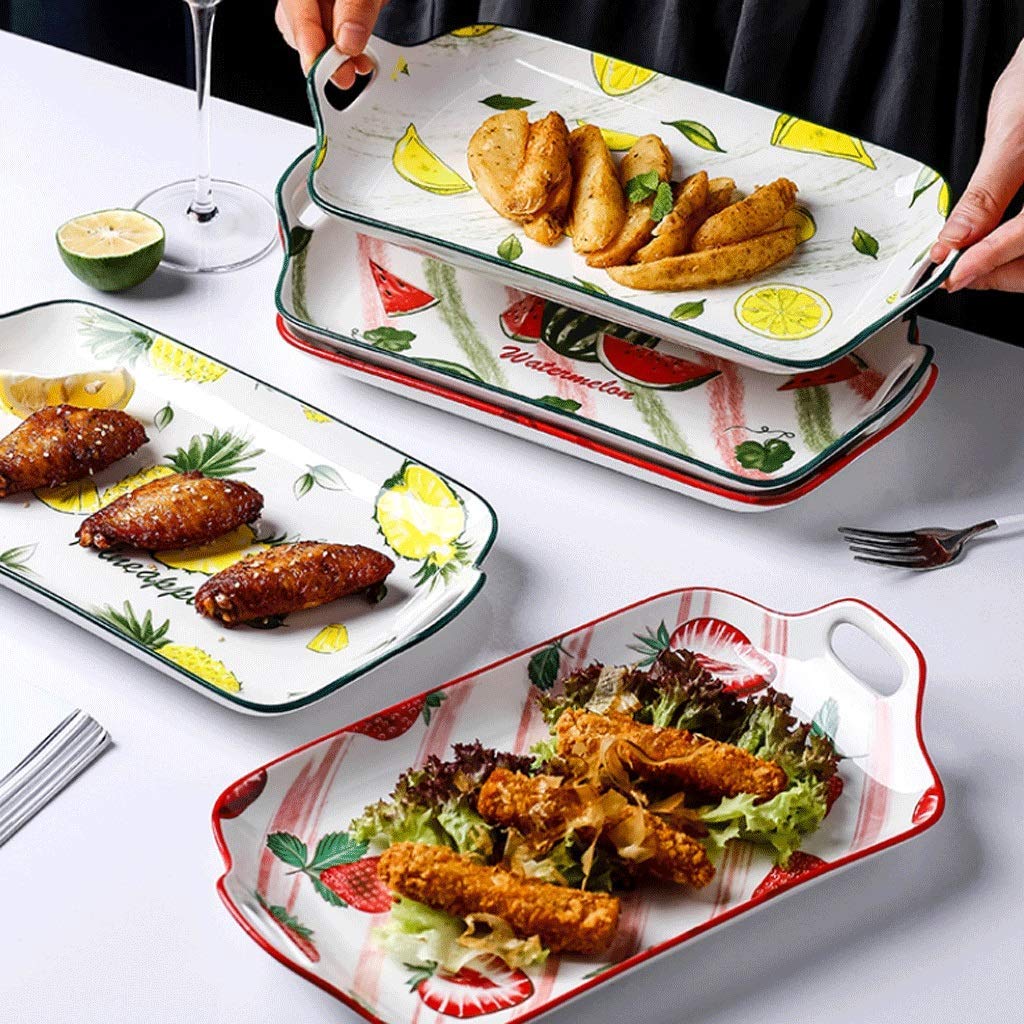 Dinner Plates Binaural Plate Ceramic Household Plate, Rectangular Creative Cutlery Set Suitable for Hotel/Home Tray, Breakfast Dessert Plate Appetizer Dessert Snack Plate