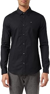 Tommy Jeans Original Stretch Camisa, Negro (Tommy Black), L para Hombre
